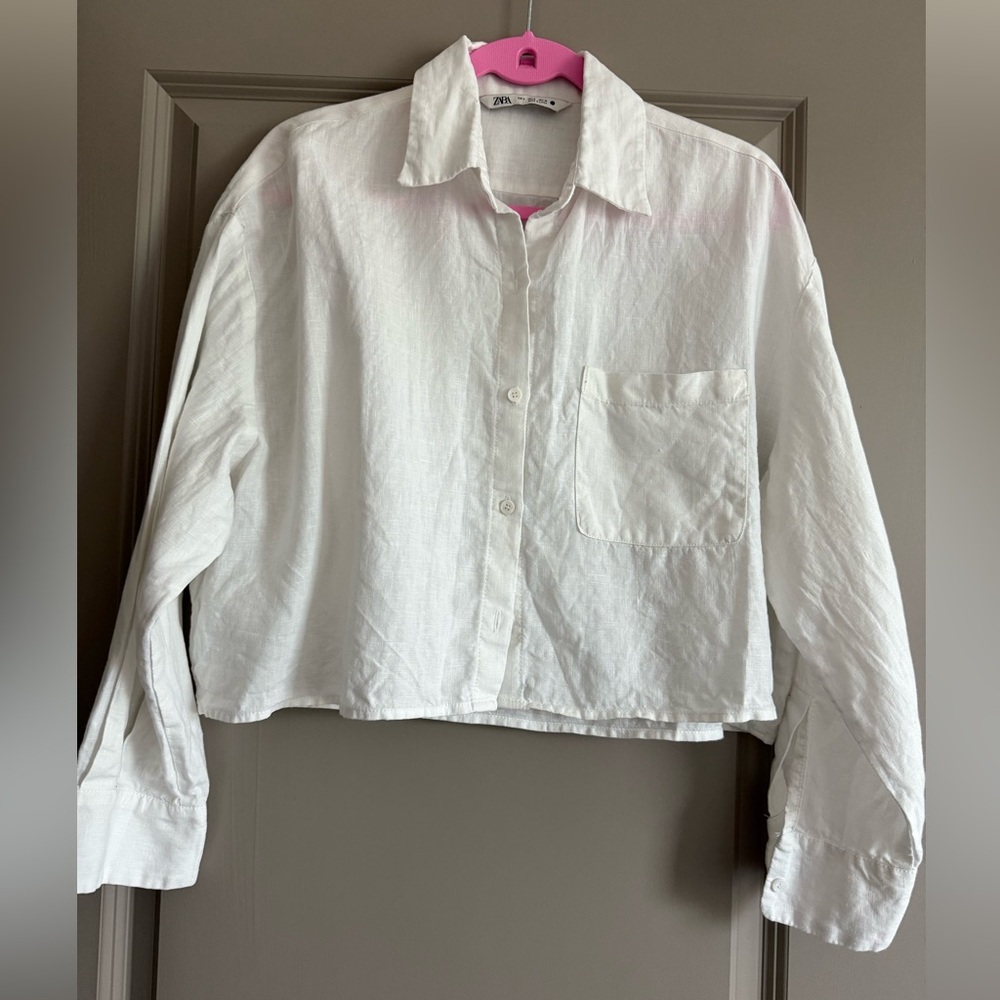 Zara Cropped White Button Down